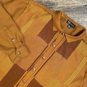 SilverSilk Shirt Men's 3XL Geometric Retro Vintage Grandpa Rust Gold Button‎ Up
